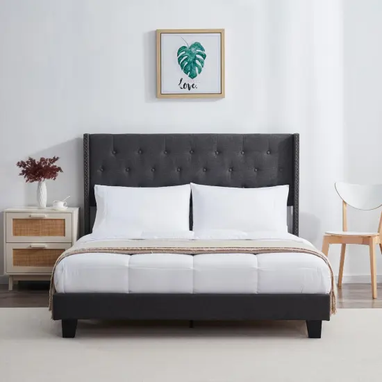 Nestl Wingback Diamond Upholstered Platform Bed {7}
