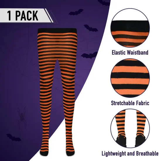 Black and Orange Tights - Striped Nylon Stretch Pantyhose Stocking Accessories for Every Day Attire and Costumes for Teens and Children {4}