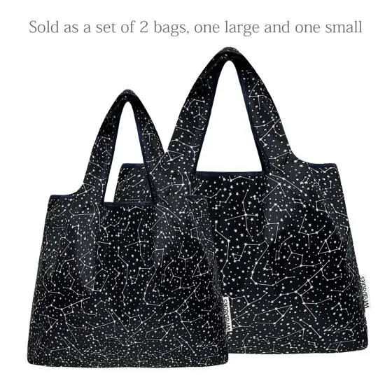 Wrapables Large & Small Foldable Tote Nylon Reusable Grocery Bags, Set of 2, Constellations {3}