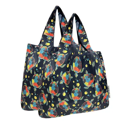 Wrapables Medium Foldable Tote Nylon Reusable Grocery Bag (Set of 2), Sea Turtles {1}