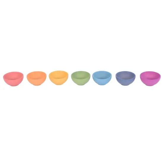 Rainbow Wooden Bowls - Set of 7 Colors - For Ages 10m+ - Loose Parts Wooden Toy for Babies and Toddlers {1}