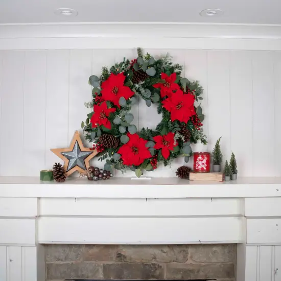 30 in. Lighted Christmas Wreath - Christmas Poinsettia {5}