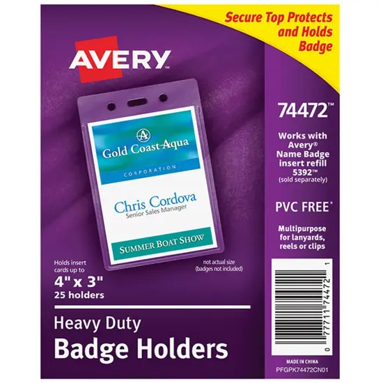 Heavy-Duty Badge Holders, Portrait, 4" x 3", 25 Holders {1}