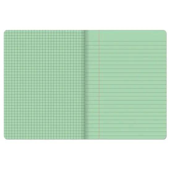 Dual Ruled Composition Book, Green, 1/4 in grid and 3/8 in (wide) 9-3/4" x 7-1/2", 100 Sheets, Pack of 6 {4}