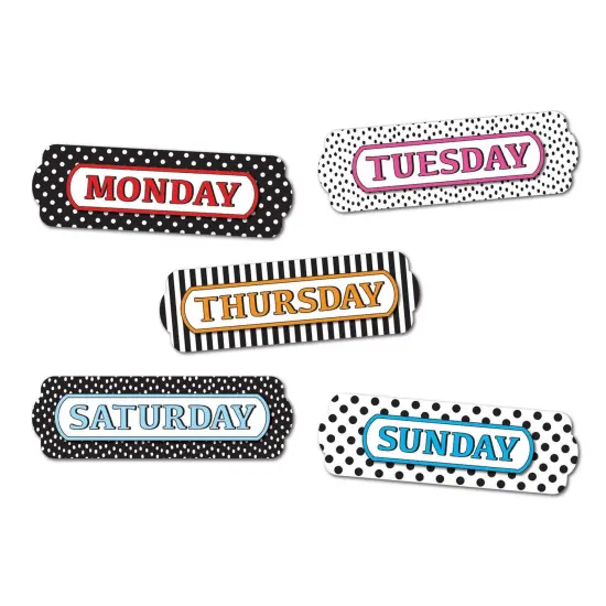 Magnetic Die-Cut Timesavers & Labels, Days of the Week, Black and White Assorted Patterns, 8 Per Pack, 3 Packs {2}
