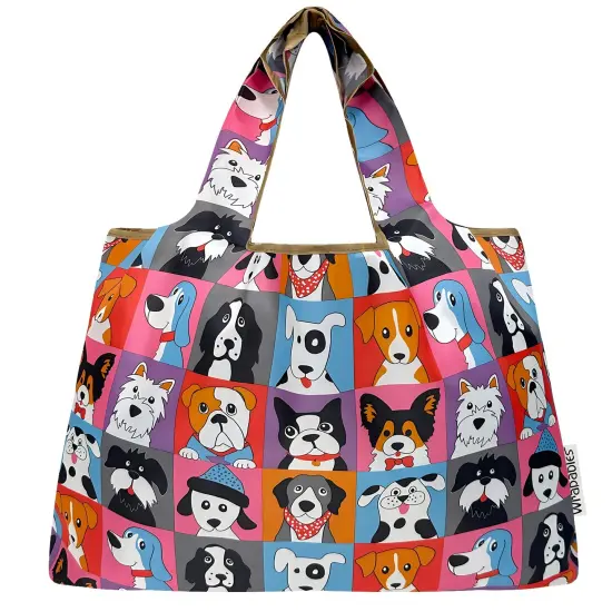 Wrapables Large Foldable Tote Nylon Reusable Grocery Bags, Cute Dogs {3}