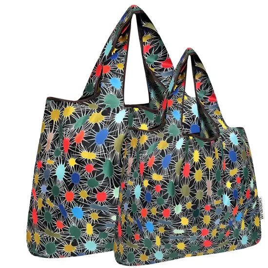 Wrapables Large & Small Foldable Tote Nylon Reusable Grocery Bags, Set of 2, Connections {1}