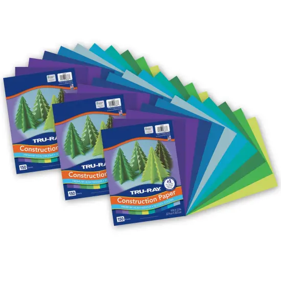 Construction Paper, Cool Assorted, 9" x 12", 150 Sheets Per Pack, 3 Packs {1}