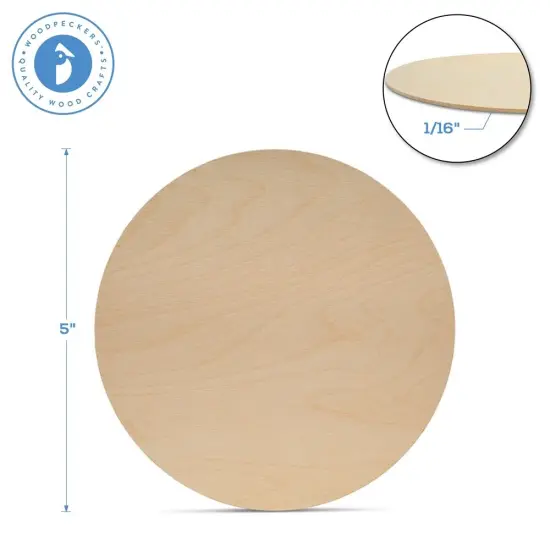 Wood Circle Discs 5 inch, 4 Thicknesses, Unfinished Birch Rounds | Woodpeckers {2}