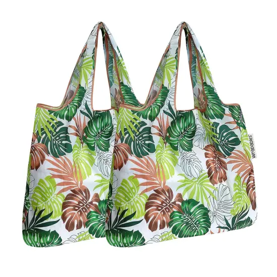 Wrapables Medium Foldable Tote Nylon Reusable Grocery Bag (Set of 2), Fern Leaves {1}