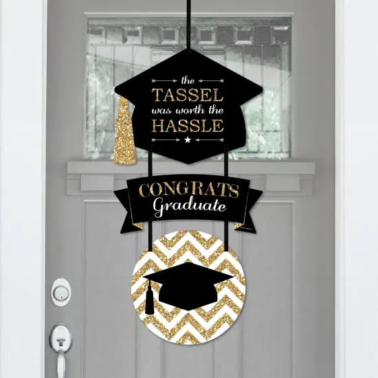 Big Dot of Happiness Tassel Worth The Hassle - Gold - Hanging Porch Graduation Party Outdoor Decorations - Front Door Decor - 3 Piece Sign {1}