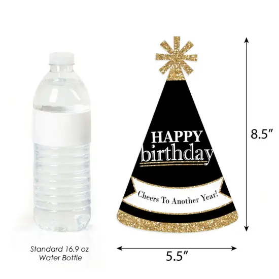 Big Dot of Happiness Adult Happy Birthday - Gold - Cone Birthday Party Hats for Kids and Adults - Set of 8 (Standard Size) {4}