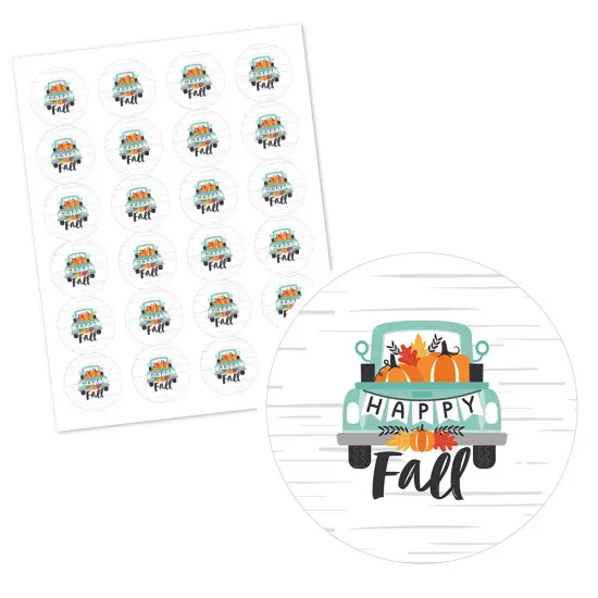 Big Dot of Happiness Happy Fall Truck - Harvest Pumpkin Party Circle Sticker Labels - 24 Count {3}