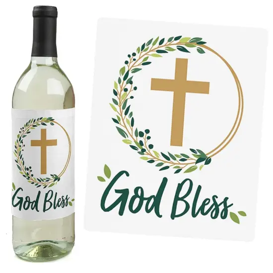 Big Dot of Happiness Elegant Cross - Religious Party Decorations for Women and Men - Wine Bottle Label Stickers - Set of 4 {3}
