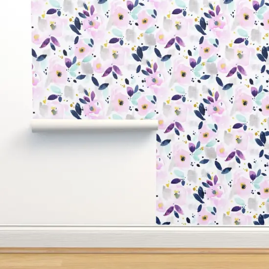 Pre-Pasted Wallpaper 2FT Wide Mystical Floral Flowers Purple Abstract Lavender Watercolor Custom Pre-pasted Wallpaper by Spoonflower {2}