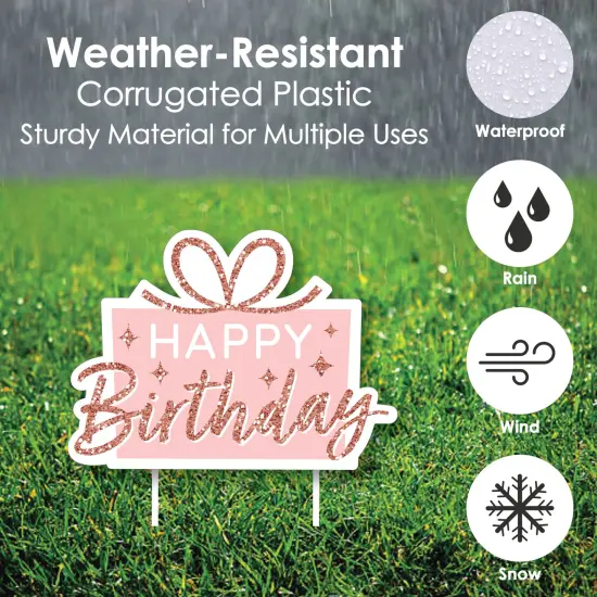 Big Dot of Happiness Pink Rose Gold Birthday - Balloon and Present Lawn Decorations - Outdoor Happy Birthday Party Yard Decorations - 10 Piece {6}