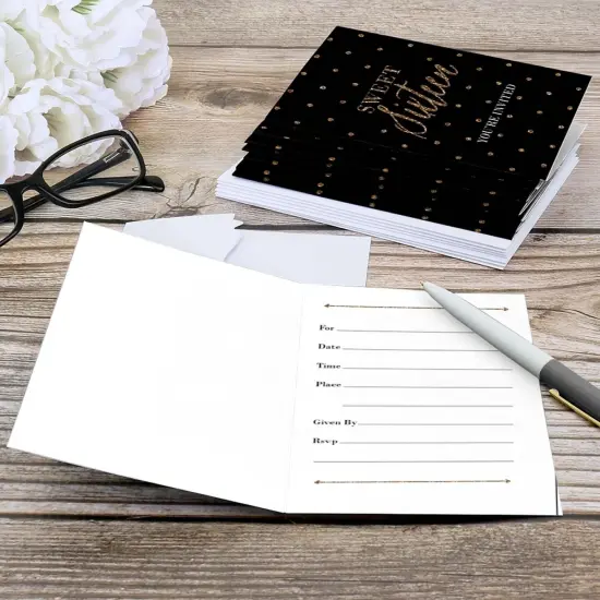 Big Dot of Happiness Chic 16th Birthday - Black and Gold - Fill In Birthday Party Invitations (8 count) {6}