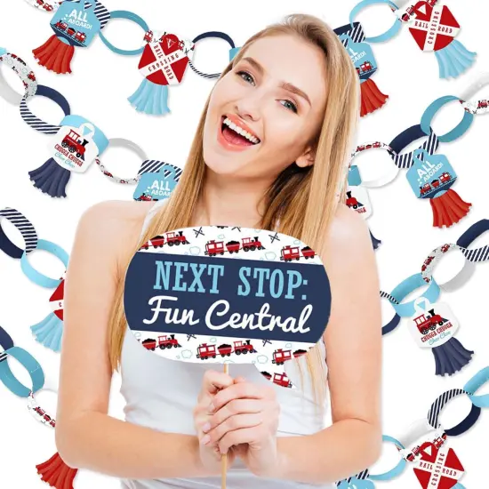 Big Dot of Happiness Railroad Party Crossing - Banner and Photo Booth Decor- Steam Train Party Supplies Kit - Doterrific Bundle {3}