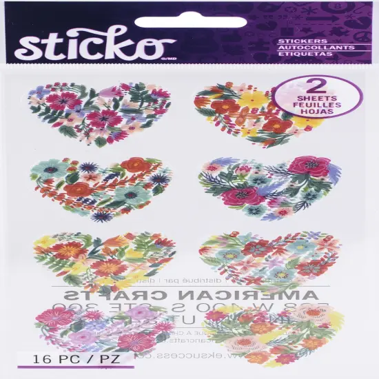 Sticko Flat Stickers - Floral Hearts, 16pcs {2}