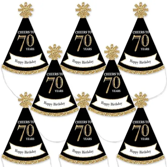 Big Dot of Happiness Adult 70th Birthday - Gold - Mini Cone Birthday Party Hats - Small Little Party Hats - Set of 8 {1}