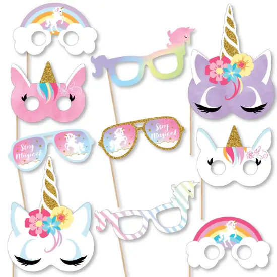 Big Dot of Happiness Rainbow Unicorn Glasses & Masks - Paper Card Stock Magical Unicorn Baby Shower or Birthday Party Photo Booth Props Kit - 10 Count {1}