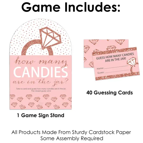 Big Dot of Happiness Bride Squad - How Many Candies Rose Gold Bridal Shower or Bachelorette Party Game - 1 Stand and 40 Cards - Candy Guessing Game {4}