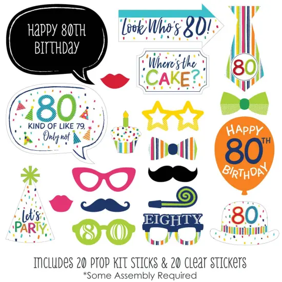 Big Dot of Happiness 80th Birthday - Cheerful Happy Birthday - Colorful Eightieth Birthday Party Photo Booth Props Kit - 20 Count {3}