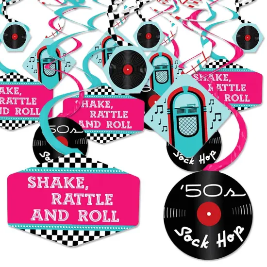 Big Dot of Happiness 50's Sock Hop - 1950s Rock N Roll Party Hanging Decor - Party Decoration Swirls - Set of 40 {1}