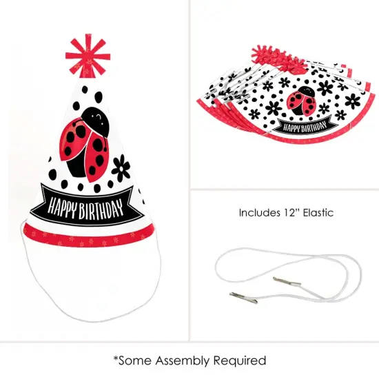 Big Dot of Happiness Happy Little Ladybug - Cone Happy Birthday Party Hats for Kids and Adults - Set of 8 (Standard Size) {6}