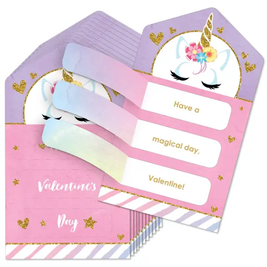 Big Dot of Happiness Rainbow Unicorn - Magical Unicorn Cards for Kids - Happy Valentine's Day Pull Tabs - Set of 12 {1}