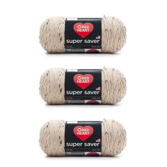 Red Heart Super Saver Buff Fleck Yarn - 3 Pack of 141g/5oz - Acrylic - 4 Medium (Worsted) - 364 Yards - Knitting/Crochet {1}