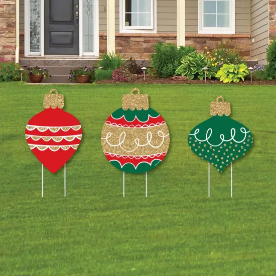 Big Dot of Happiness Ornaments - Outdoor Lawn Sign Decorations with Stakes - Holiday and Christmas Party Yard Display - 3 Pieces {1}