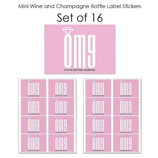 Big Dot of Happiness Omg, You're Getting Married - Mini Wine & Champagne Bottle Label Stickers - Engagement Party Favor Gift - Set of 16 {7}