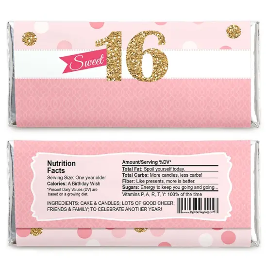 Big Dot of Happiness Sweet 16 - Candy Bar Wrappers 16th Birthday Party Favors - Set of 24 {3}