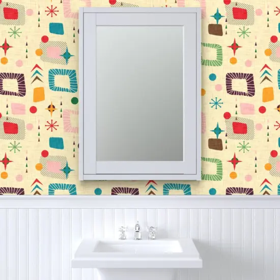 Peel & Stick Wallpaper 2FT Wide Retro 1950S Mod Atomic Mid Century Modern Era Geometric Stars Custom Removable Wallpaper by Spoonflower {6}