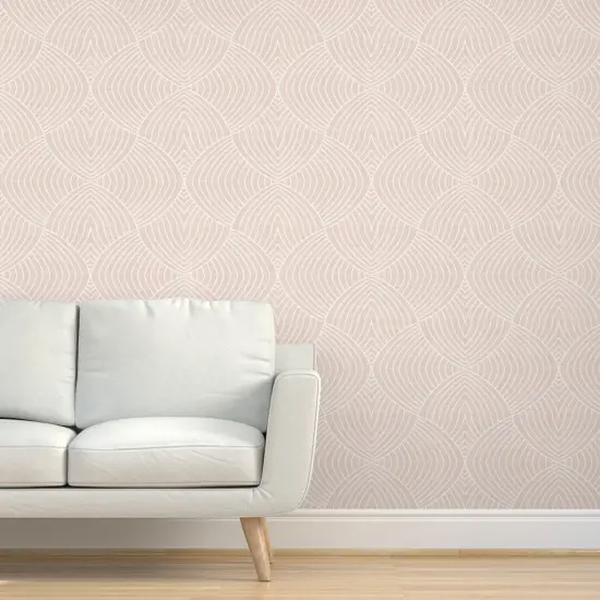 Pre-Pasted Wallpaper 2FT Wide Neutral Pink Faux Woven Look Art Deco Inspired Hand Drawn Lines Textured Custom Pre-pasted Wallpaper by Spoonflower {5}