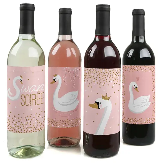 Big Dot of Happiness Swan Soiree - White Swan Baby Shower or Birthday Party Decorations for Women and Men - Wine Bottle Label Stickers - Set of 4 {1}