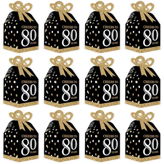 Big Dot of Happiness Adult 80th Birthday - Gold - Square Favor Gift Boxes - Birthday Party Bow Boxes - Set of 12 {6}