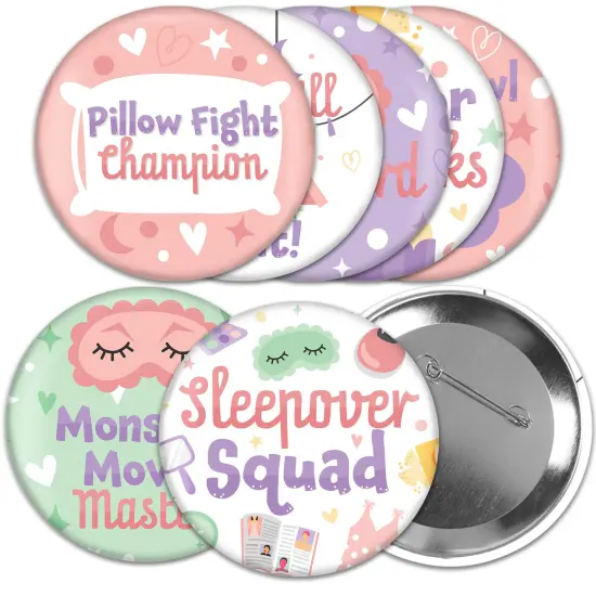 Big Dot of Happiness Pajama Slumber Party - 3 inch Girls Sleepover Birthday Party Badge - Pinback Buttons - Set of 8 {1}