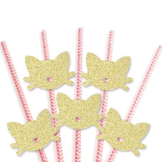 Big Dot of Happiness Gold Glitter Cat Party Straws - No-Mess Real Glitter Cut-Outs & Decorative Baby Shower or Birthday Party Paper Straws - Set of 24 {4}