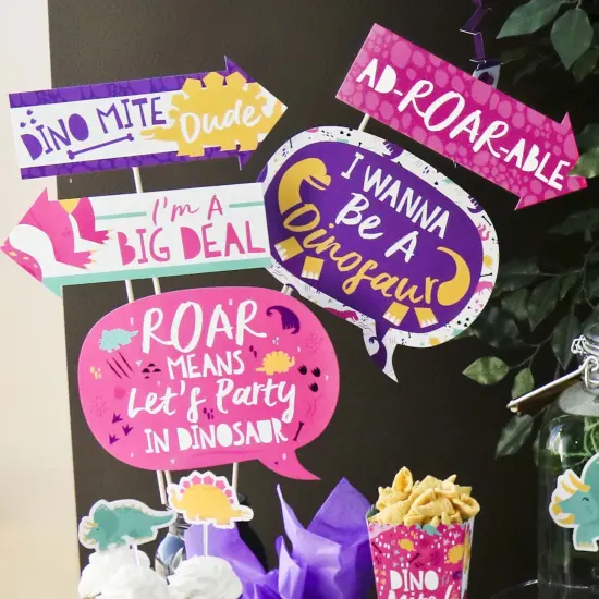 Big Dot of Happiness Funny Roar Dinosaur Girl - Dino Mite T-Rex Baby Shower or Birthday Party Photo Booth Props Kit - 10 Piece {7}