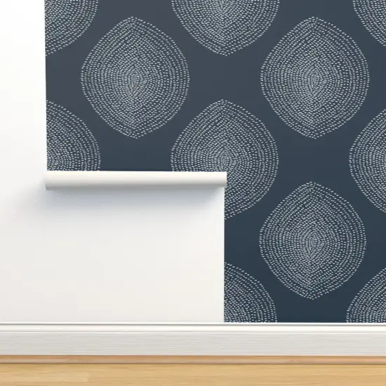 Pre-Pasted Wallpaper 2FT Wide Boho White Navy Dots Abstract Bohemian Custom Pre-pasted Wallpaper by Spoonflower {2}
