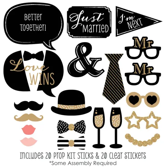 Big Dot of Happiness Mr. and Mr. - Gold - Gay Wedding Photo Booth Props Kit - 20 Count {3}