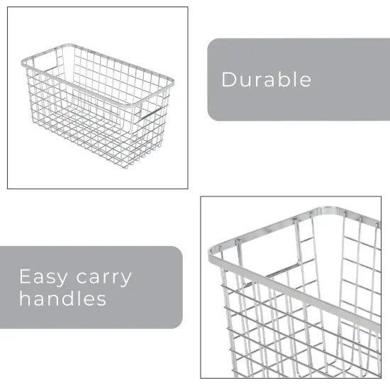 Smart Design Nestable Basket Organizer with Handles - Steel - 6 x 12 x 6 - Chrome - Set of 4 {5}