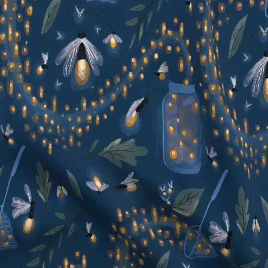 Various Fabrics by the Yard or Fat Quarter Fireflies Summer Bugs Picnic Outdoors Glass Jar Stars Nighttime Swirl Wishing Cute Custom Printed Fabric by Spoonflower {5}