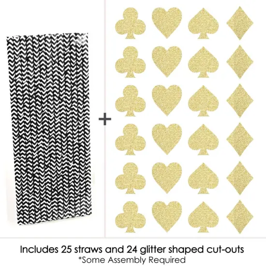 Big Dot of Happiness Gold Glitter Card Suits Party Straws - No-Mess Real Glitter Cut-Outs & Decorative Las Vegas Casino Party Paper Straws - Set of 24 {6}