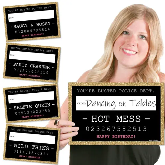 Big Dot of Happiness Chic Birthday Party Mug Shots - Black and Gold - Photo Booth Props Party Mugshot Signs - 20 Count {1}