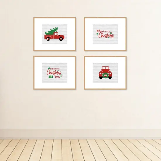 Big Dot of Happiness Merry Little Christmas Tree - Unframed Red Truck Christmas Linen Paper Wall Art - Set of 4 - Artisms - 8 x 10 inches {4}