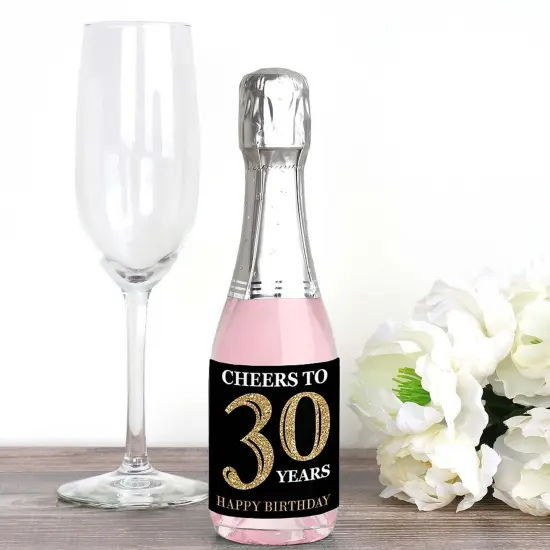 Big Dot of Happiness Adult 30th Birthday - Gold - Mini Wine & Champagne Bottle Label Stickers - Birthday Party Favor Gift for Women & Men - Set of 16 {3}