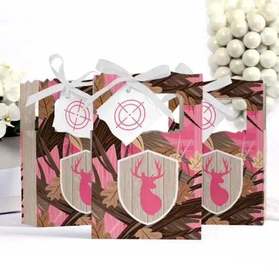 Big Dot of Happiness Pink Gone Hunting - Deer Hunting Girl Camo Baby Shower or Birthday Party Favor Boxes - Set of 12 {4}